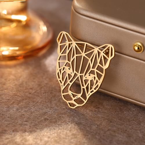 Large-sized Gold Color Phoenix Bird Brooch Wolf and Lion Brooch and Pin - style: Leopard