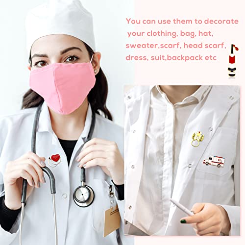 Cute Medicine Enamel Lapel Pin Set, LEEFONE 7 PCS Cartoon Stethoscope Heart Beat Badges Brooch Pins for Doctor Nurse Medical Students Clothing Bags Women Men
