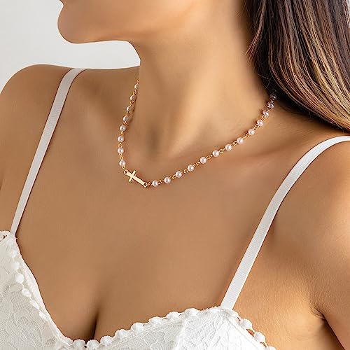 Small Dainty Cross Necklace Pendant Bohemian Turquoise Seed Bead Beaded Necklace Choker for Women Men Faith Jewelry Gift - color: 04 Pear beaded Choker A
