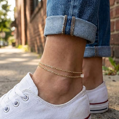 Stainless Steel Chain Ankle Bracelet for Women Adjustable Waterproof Anklet - color: Gold / Double Layer Rolo