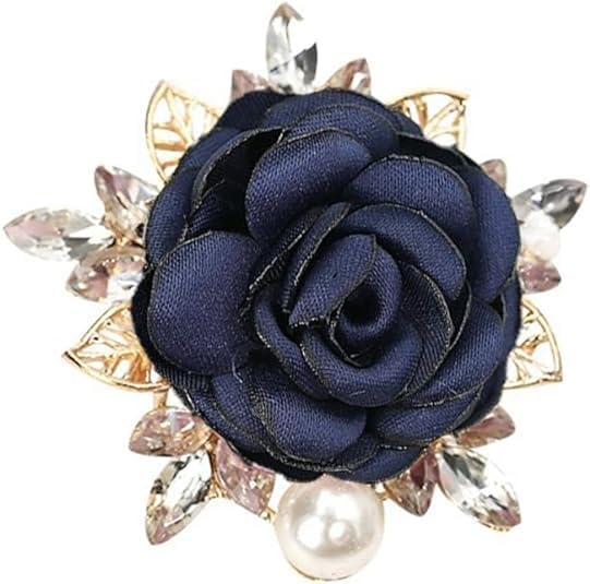 Rose Flower Brooch for Women Large Flower Brooch Elegant Pearl Brooches Handmade Crystal Pearl Pins Fabric Floral Lapel Pin Christmas Valentine's Day Dress Suit Accessories - color: dark blue