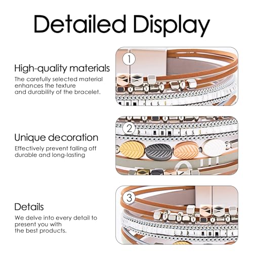 Leather Wrap Bracelets for Women, Boho Leopard Multi-Layer Crystal Beads Cuff Jewelry - color: J-Warp-025
