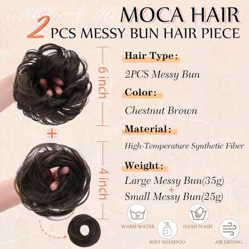 2PCS Messy Bun Hair Pieces Synthetic Hairpieces For Women Chestnut Brown | Messy Bun and Donut Bun in one set for natural-looking volume and elegant updos for every occasion. - color: Chestnut Brown