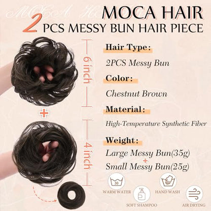2PCS Messy Bun Hair Pieces Synthetic Hairpieces For Women Chestnut Brown | Messy Bun and Donut Bun in one set for natural-looking volume and elegant updos for every occasion. - color: Chestnut Brown