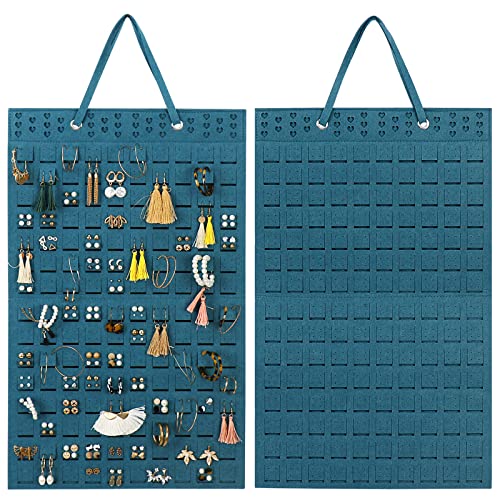 Resovo Hanging Earrings Organizer, Wall Earring Holder with 20 Hooks, Holds Up To 300 Pairs, Compact Design, Soft Material-Dark Green - color: Dark Green, size: 22.5*13.6 inches