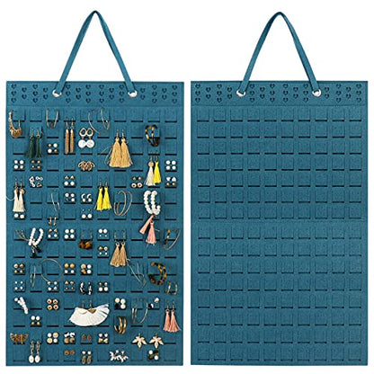 Resovo Hanging Earrings Organizer, Wall Earring Holder with 20 Hooks, Holds Up To 300 Pairs, Compact Design, Soft Material-Dark Green - color: Dark Green, size: 22.5*13.6 inches