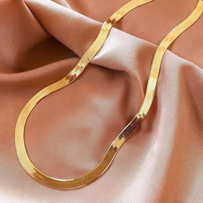 NECOCY 14K Gold Plated Necklaces for Women, Dainty Gold Herringbone Choker Necklace Thin Layered Snake Chain Jewelry for Gifts - color: 5MM 18"-GD Herringbone Necklace