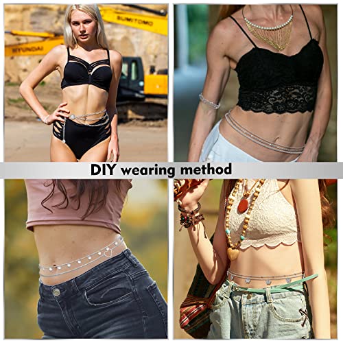 Lenwen 10 Pcs Summer Beach Belly Chain Adjustable Waist Multi Layered Chain Waist Jewelry for Women Girls Multilayer Body - color: Silver, style: Stylish Style