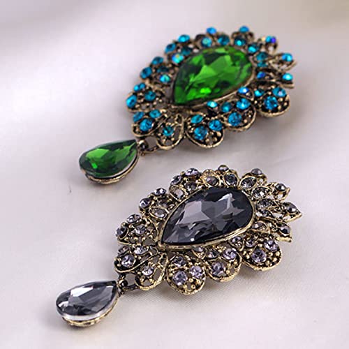 seven wolves Women Crystal Bouquet Brooch Pin All-Match Accessories Rhinestone Brooches and Pins - color: Green A