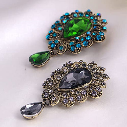 seven wolves Women Crystal Bouquet Brooch Pin All-Match Accessories Rhinestone Brooches and Pins - color: Green A