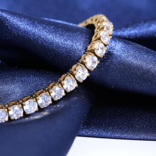 Tennis Bracelets for Women Men Adjustable, AAA Cubic Zirconia Stainless Steel Bracelet Sparkle Simulated Diamond Bangle - color: 18K Gold Plated