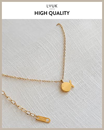 LUUK LIFESTYLE Stainless steel necklace with pendant and HAPPINESS card, 20” adjustable length, lucky charm, friendship chain, Valentine's Day gift, birthday, women's jewelry, silver, gold, rosegold - color: Gold, size: Whale