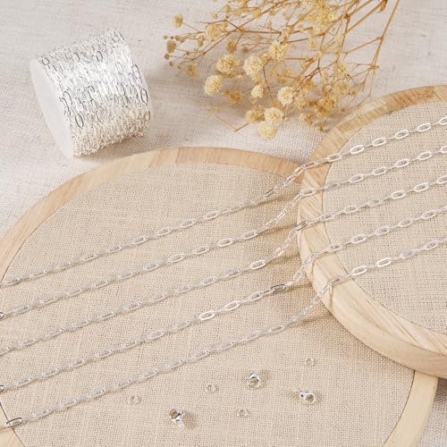 Kyutong Stainless Steel Jewelry Making Chains Bulk Silver Paperclip Chain | 16.4FT/5M Necklace Making Supplies 3MM Paperclip Chains for Jewelry Making with Lobster Claw Clasps Jump Rings - color: silver paperclip