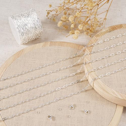 Kyutong Stainless Steel Jewelry Making Chains Bulk Silver Paperclip Chain | 16.4FT/5M Necklace Making Supplies 3MM Paperclip Chains for Jewelry Making with Lobster Claw Clasps Jump Rings - color: silver paperclip