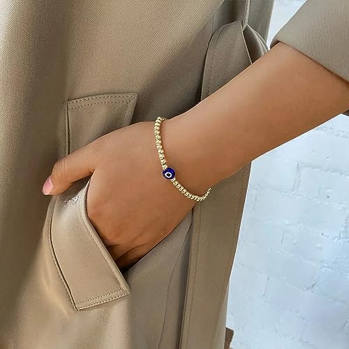 Fesciory Evil Eye Bracelet for Women, Gold Plated Adjustable Chain Jewelry | Blue Evil Eye Charm Bracelet, Lucky Amulet Symbolism, Dainty Adjustable Chain, Daily wear, Jewelry gifts - color: Gold-5