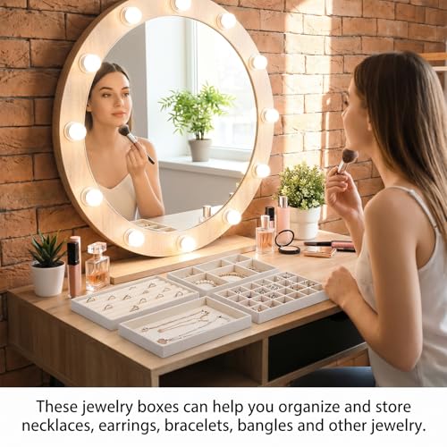 10 Pack Velvet Jewelry Trays – Stackable Drawer Organizer Inserts, Beige Jewelry Storage and Display Trays for Necklaces, Rings, Earrings & Bracelets