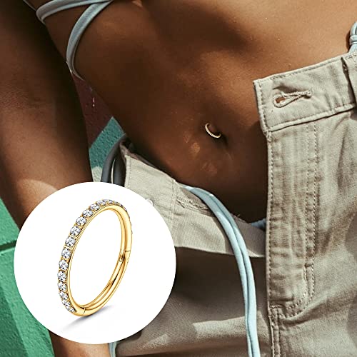 FIBO STEEL 14G Belly Button Rings 316L Surgical Steel Belly Hoop Ring Clear CZ Opal Navel Rings Clicker Segment Belly Piercing Jewelry 10mm 12mm - color: 14K Gold Plated 10mm