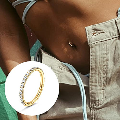 FIBO STEEL 14G Belly Button Rings 316L Surgical Steel Belly Hoop Ring Clear CZ Opal Navel Rings Clicker Segment Belly Piercing Jewelry 10mm 12mm - color: 14K Gold Plated 10mm