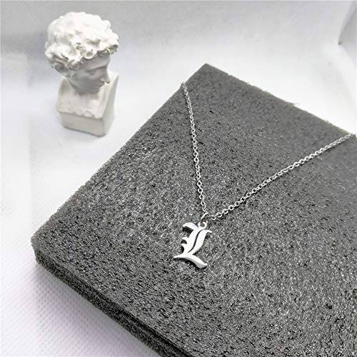 Old English Initial Alphabet Letter Necklace - style: L-Silver