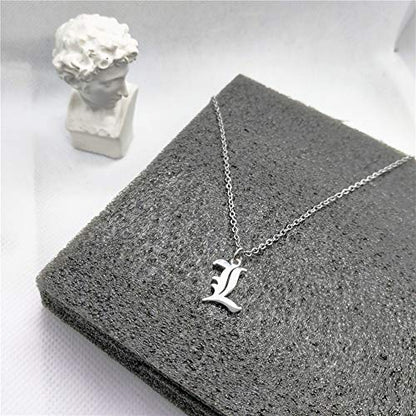 Old English Initial Alphabet Letter Necklace - style: L-Silver