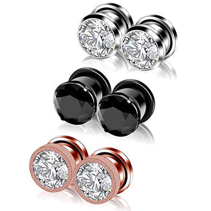 YOFANST 6pcs-12pcs Stainless Steel Clear Black Zircon Ear Tunnels Clear CZ Ear Stretcher Expander Piercing Diamond Gauge Plugs Set 8g-5/8 inch - color: 6pcs, 8g(3mm)