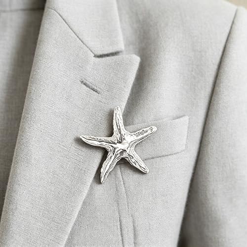 Textured Starfish Brooch Pin Minimalist Metal Lapel Pin Decorative Accessory for Jackets, Scarves & Dresses (Silver)