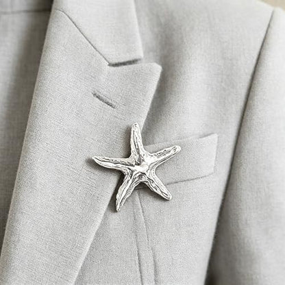 Textured Starfish Brooch Pin Minimalist Metal Lapel Pin Decorative Accessory for Jackets, Scarves & Dresses (Silver)