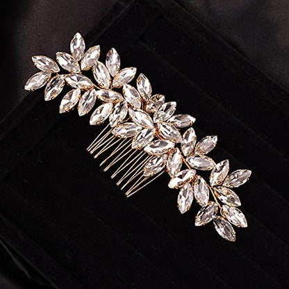 Teyglen Simple Full Rhinestones Wedding Hair Comb - Crystal Hair Pieces Luxurious Accessories for Bride - Bridal Side Hair Combs for Women and Girls (Gold) - color: Gold