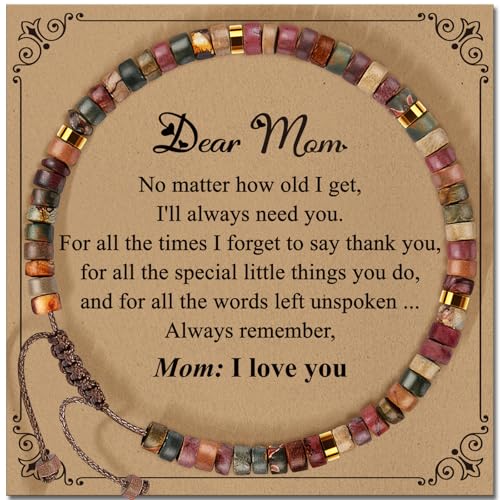 Inspirational Bracelet Gifts for Women, Natural Stone Beaded Bracelets | Thinking of You Get Well Soon Encouragement Healing Bracelets Christmas Day Birthday Gifts for Women Friends Sister - color: A-P JASPER STONE-MOM