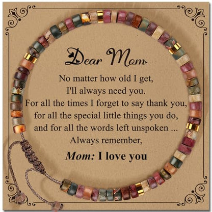 Inspirational Bracelet Gifts for Women, Natural Stone Beaded Bracelets | Thinking of You Get Well Soon Encouragement Healing Bracelets Christmas Day Birthday Gifts for Women Friends Sister - color: A-P JASPER STONE-MOM
