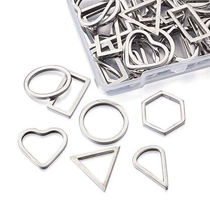 40Pcs Stainless Steel Linking Rings Metal Circles Charms Links Heart Rectangle Oval Square Hollow Frame Pendants Jewelry Connectors for Earrings Bracelet Necklace Macrame Making - color: Steel Color