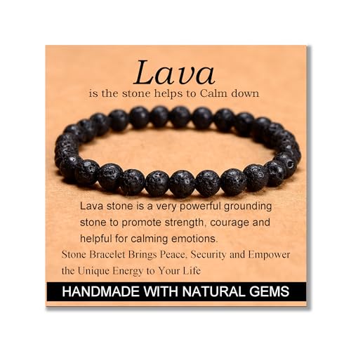 MASSIVE BEADS Handmade Yoga Stretch Elastic Bracelet Natural Stone Crystal Healing Power Energy Gifts for Unisex Adult 4mm 6mm 8mm 10mm - color: Black Lava(Calm), size: 6mm