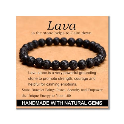 MASSIVE BEADS Handmade Yoga Stretch Elastic Bracelet Natural Stone Crystal Healing Power Energy Gifts for Unisex Adult 4mm 6mm 8mm 10mm - color: Black Lava(Calm), size: 6mm