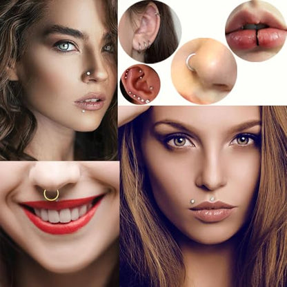 16G 18G Surgical Steel Internal Thread Stud Piercing Jewelry Set Nose Medusa Lip Labret Stud Hypoallergenic Clicker Hoop Septum Rings Cartilage Tragus Helix Conch Earrings for Women Men - color: 16G-6mm-black
