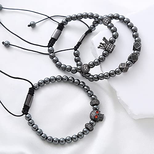 Mens Bracelet Beaded Bracelets Micro Pave Zircon Bracelets for Men Women Bracelets for Men Stainless Steel Cuff Bangle - color: J-black