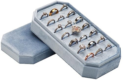Velvet Ring Organizer Display Tray Jewelry Box Earring Holder Case | for Wedding Birthday Christmas Day (Light Ocean Blue) - color: Light Ocean Blue