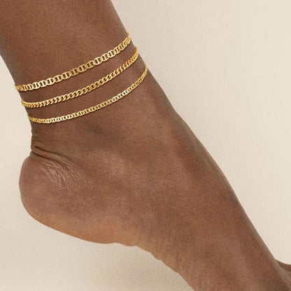Gold Ankle Bracelets for Women Waterproof,14k Gold Plated Anklet Set 3PCS Cuban Mirror Dainty Anklets Summer Beach Gift
