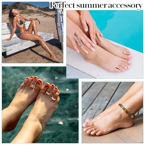 Tyqour 12PCS Gold Toe Rings Adjustable Toe Rings for Women Summer Toe Rings Set, Simple Style Beach Foot Jewelry Set - color: Silver