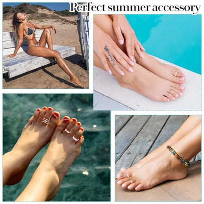 Tyqour 12PCS Gold Toe Rings Adjustable Toe Rings for Women Summer Toe Rings Set, Simple Style Beach Foot Jewelry Set - color: Silver
