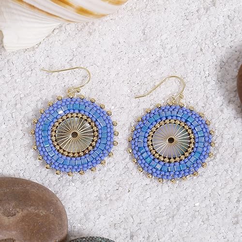 Colorful Bead Earrings For Women Summer Beach Handmade Bead Earrings Bohemia Hoop Dangle Earring For women - color: Blue
