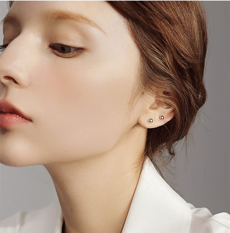 Screw on Earring Backs for Women,Hypoallergenic Surgical Steel Stud Earrings Ball Star Circle Simple Geometric Cartilage Helix Flat Back Piercing Earrings - color: 3pairs,Silver,Ball(3-5mm)