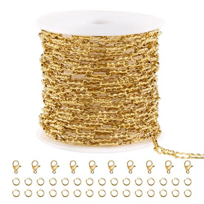 SMYHTGLIF 16.4 Feet Gold Stainless Steel Chain for Jewelry Making | Soldered Peanut Chain Bulk DIY Handmade Chain Roll for Craft Jewelry Supplies - color: Gold