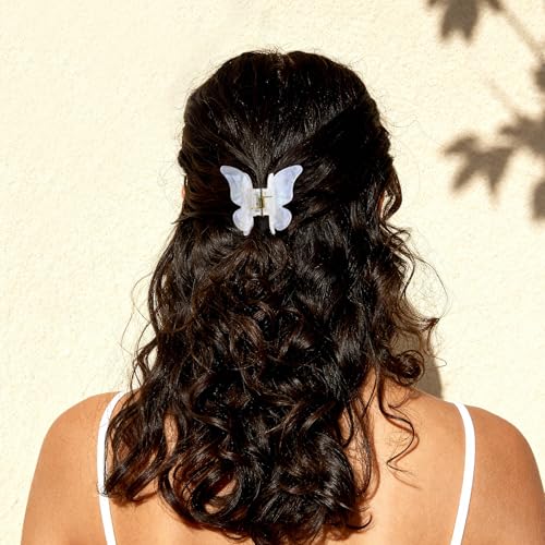 White Jelly Hair Clips 3-Pack, Large Medium & Small Claw Clips for Women, 4.5, 3.1 & 1.8 Inch Sparkly Jelly Clips for Thick and Thin Hair, Strong Hold Hair Accessories Gift Set | 3 Sizes