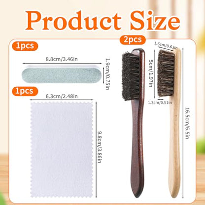 4 Pcs Horsehair Silver Cleaning Brush Set with Polishing Cloth and Polishing File, for Silverware Plateware Jewelry Cleaner
