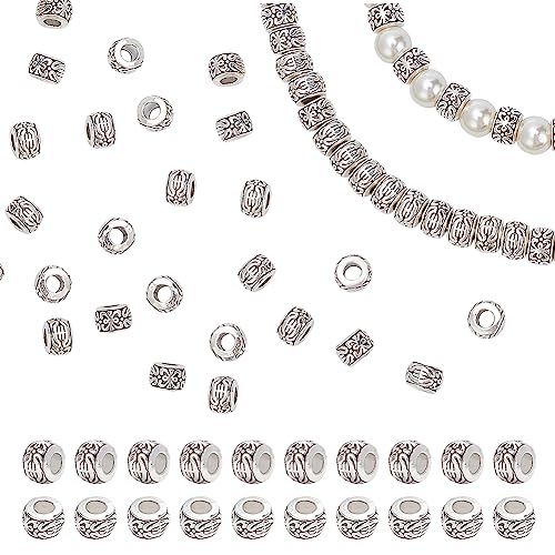 PH PandaHall 100pcs Large Hole Spacer Beads 8mm Loose Beads Tibetan Alloy Antique Silver European Rondelle Spacers Beaded Garden Decor for Bracelet Necklace DIY Jewelry Making Hole: 3.5mm - color: Rondelle Antique Silver - 100pcs, size: 8mm
