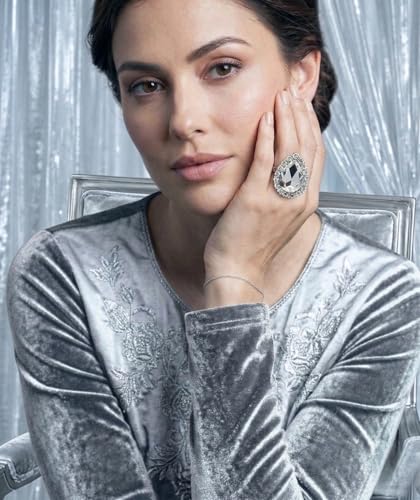 NYFASHION101 Radiant Teardrop Stone Adjustable Cocktail Statement Ring - color: Clear/Silver-Tone