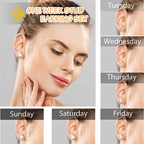 Silver Gold Black Stud Earrings Set 7Pairs Hypoallergenic Cubic Zirconia Titanium Stainless Steel Silver Rose Gold Black CZ Cartilage Stud Earrings Jewelry Sets for Women Men, 2-8mm CZ Stud Earrings - color: 7Pairs Bling Gold Stud Earrings