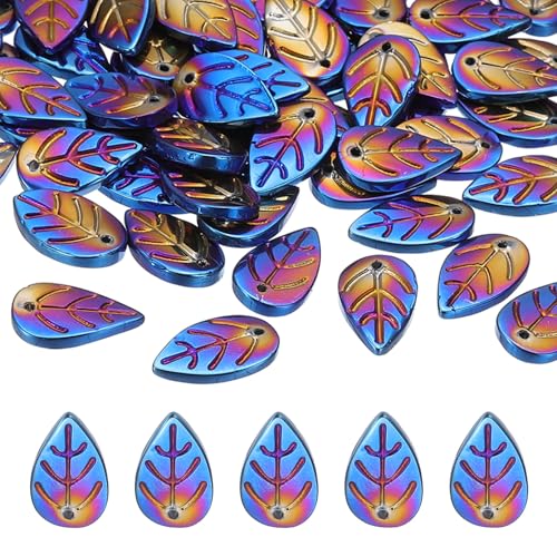 PATIKIL Leaf Beads, 50Pcs Crystal Translucent Czech Glass Beads for DIY Jewelry Making Bracelets Necklace, Plated Blue - color: Plated Blue