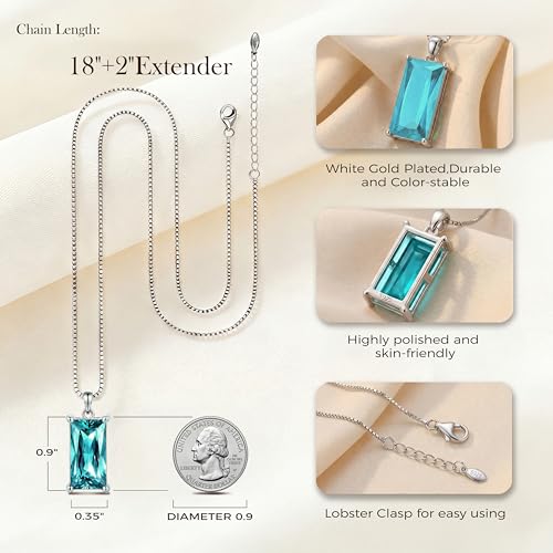 8mm x 16mm Square Birthstone Pendant Necklace – Fashion charming Sterling Silver Gift for women - color: March