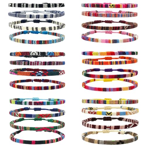 24 Pcs Boho Surfer Ankle Bracelets Adjustable Handmade Braided String Rope Friendship Bracelet Colorful Anklet Summer Rope Anklet Bracelets Waterproof Surfer Beach Bracelet Boho Jewelry for Women Men